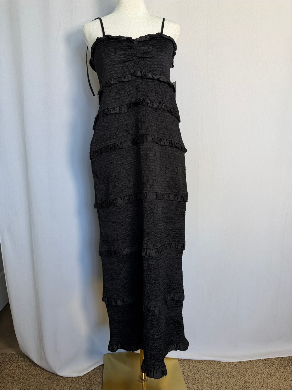 NWT Show Me Your MuMu Stella Black Smocked Midi Dress Size XL Party Guest - Picture 2 of 11